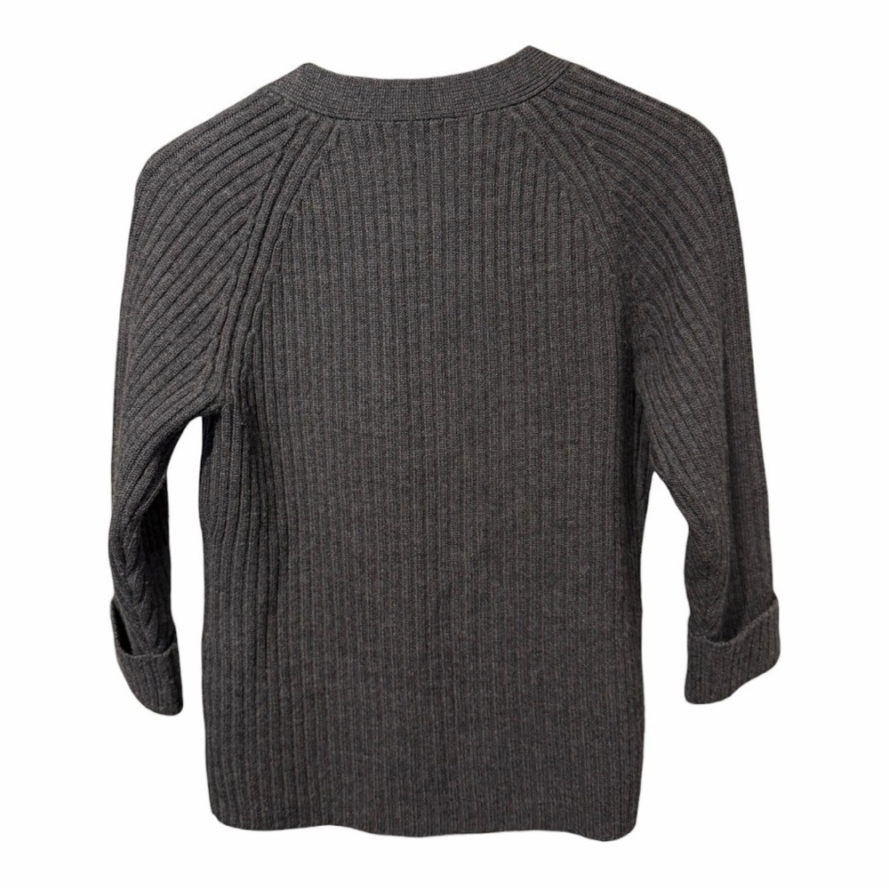 Talbots Merino Wool Ribbed Cardigan Sweater Gray V-Neck Button Front M - Picture 3 of 7